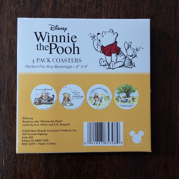 NEW Disney Winnie The Pooh Set of 4 Wood Coasters (4" X 4") - Picture 2 of 4
